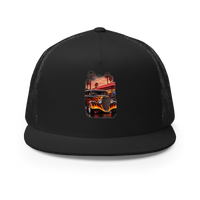 Neon Diner Flame Coupe Trucker Hat product mockup 3