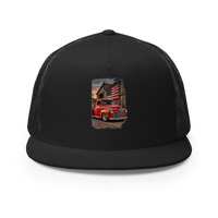 Barn Flag Red Hot Rod Pickup Trucker Hat product mockup 3