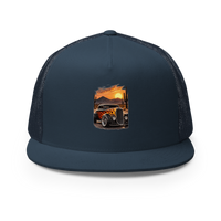 Desert Sunset Flame Coupe Trucker Hat product mockup 2