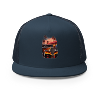 Neon Diner Flame Coupe Trucker Hat product mockup 2
