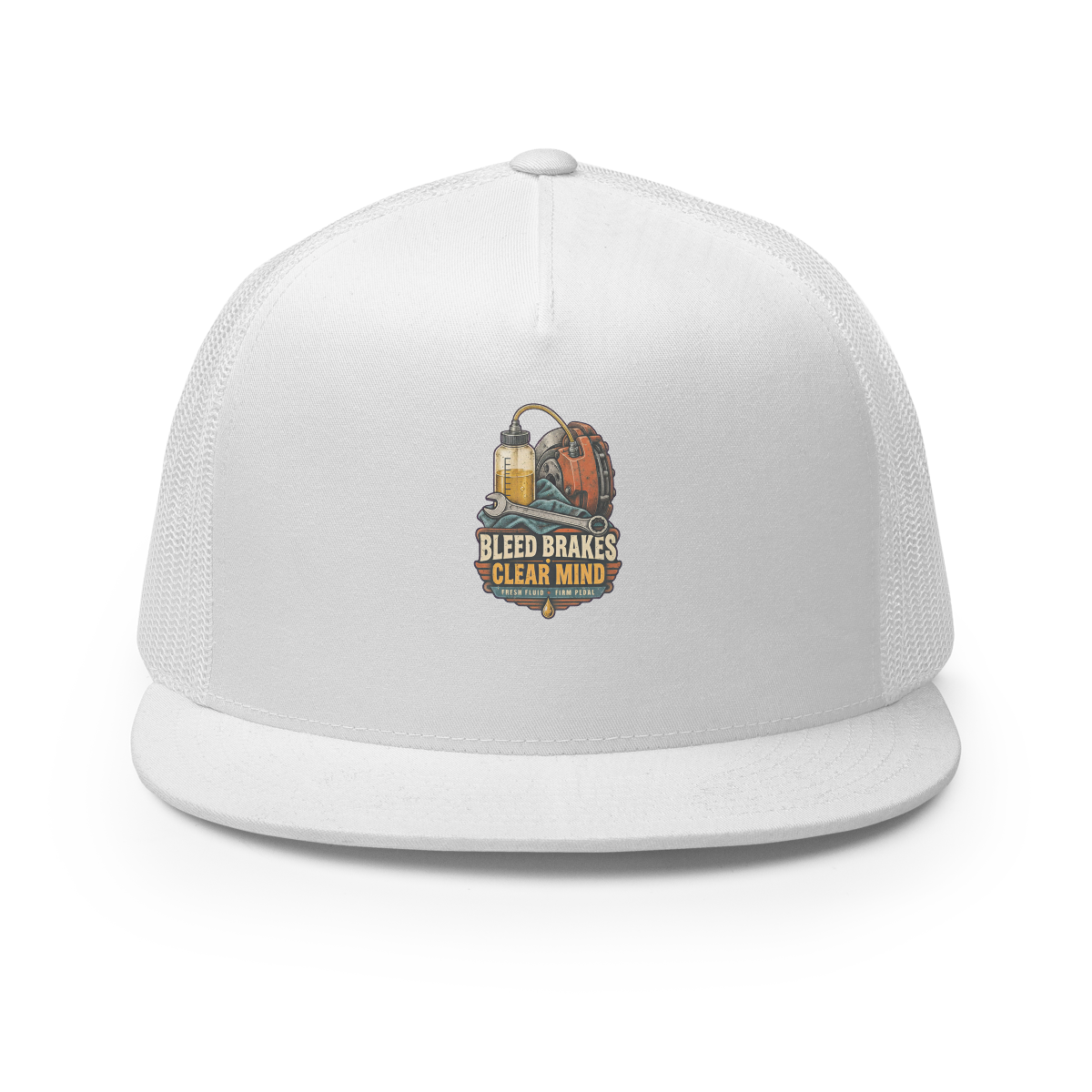 Bleed Brakes Clear Mind Trucker Hat product mockup