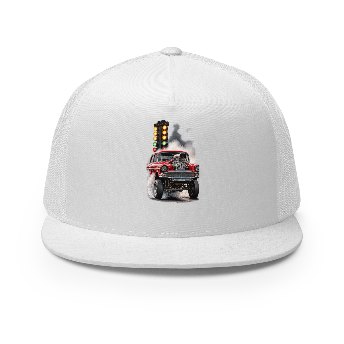 Red Gasser Launch Trucker Hat product mockup