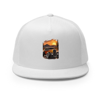 Desert Sunset Flame Coupe Trucker Hat product mockup