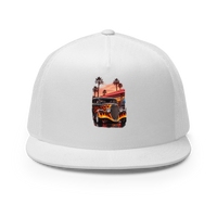 Neon Diner Flame Coupe Trucker Hat product mockup