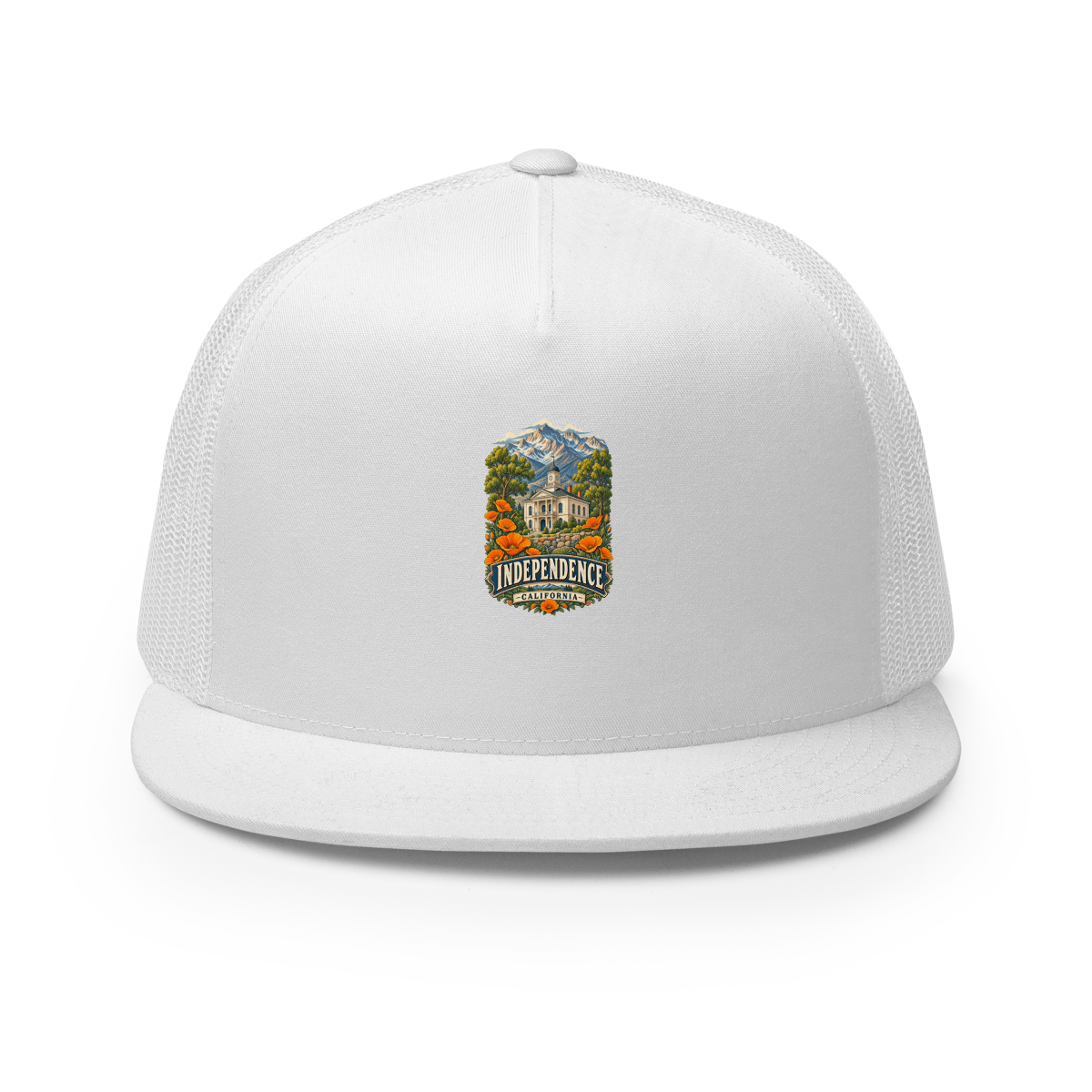 Independence California Enamel Camping Mug – Eastern Sierra Gift Trucker Hat product mockup