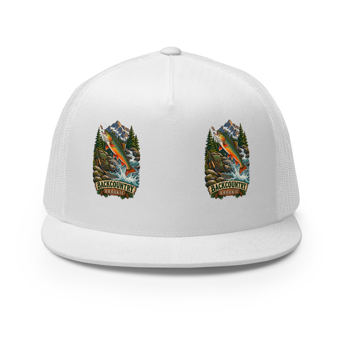 Backcountry Brook Trout Fishing Trucker Hat product mockup