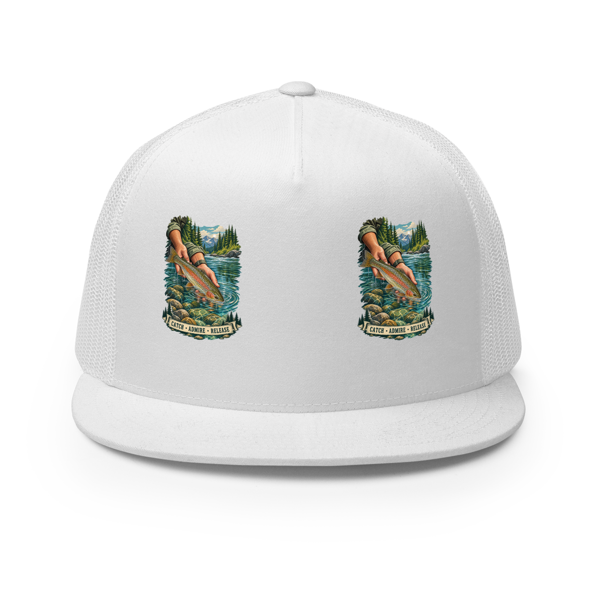 Catch Admire Release Trout Trucker Hat product mockup