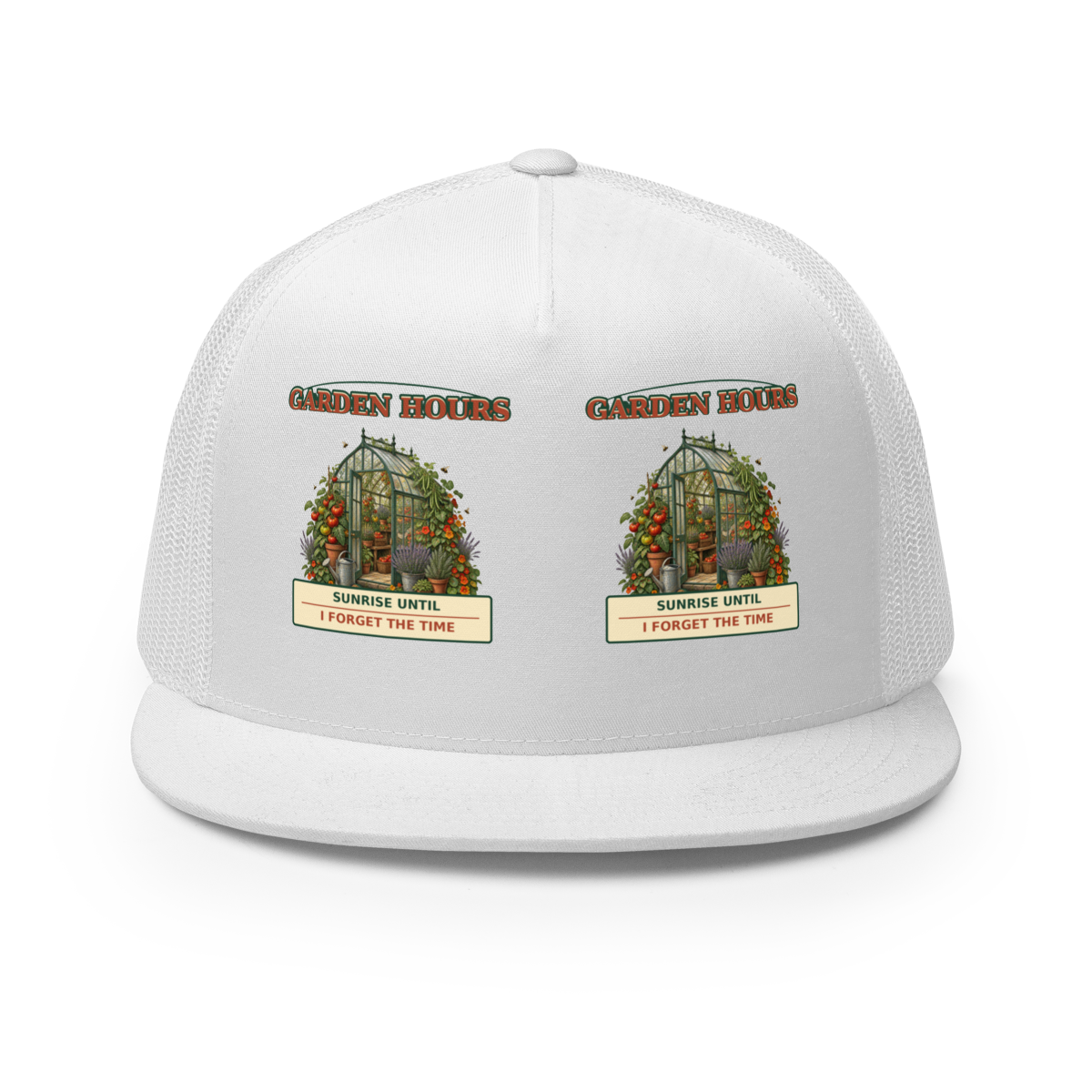 Garden Hours Greenhouse Trucker Hat product mockup