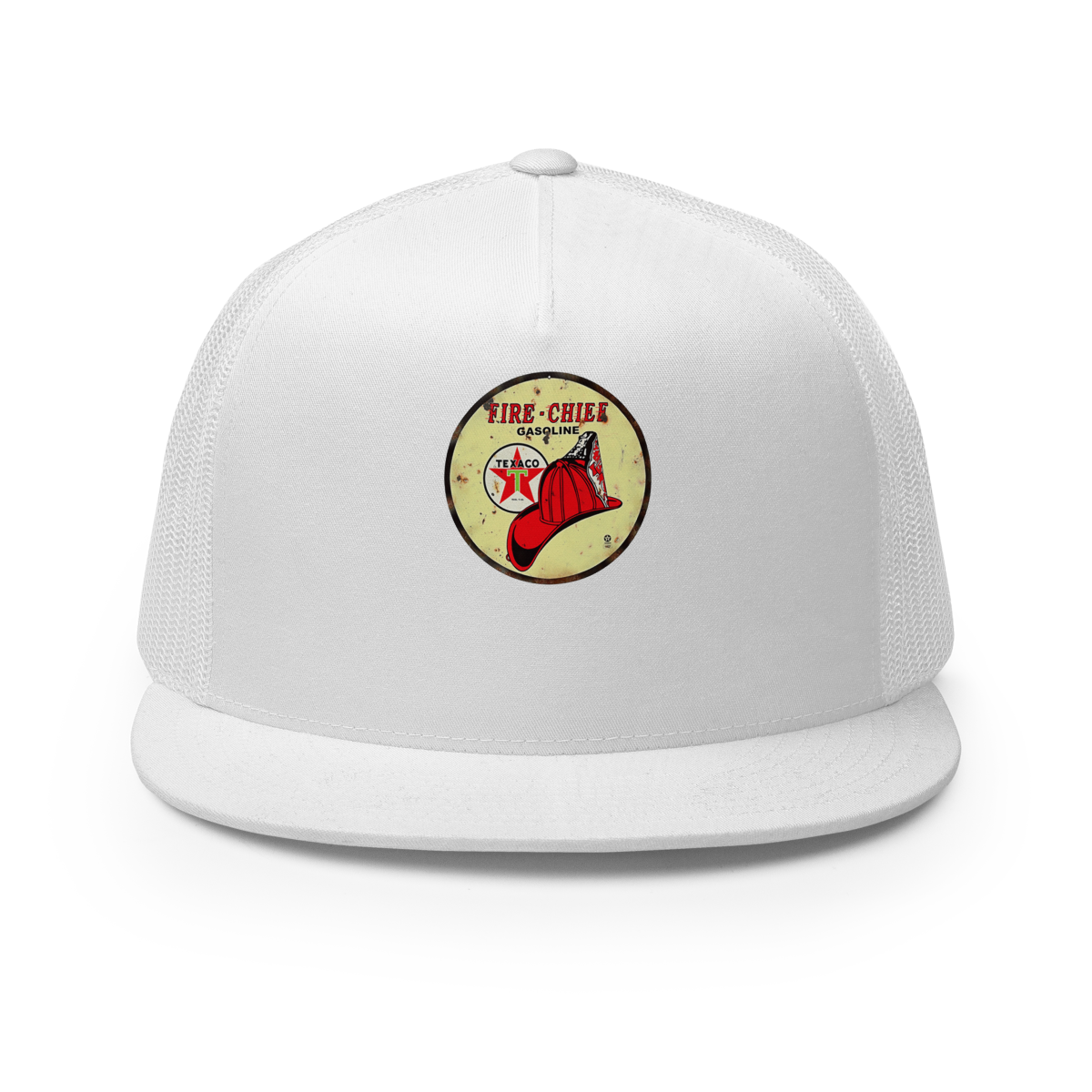 Fire Chief Vintage Gas and Oil T-Shirt — Muncle Mikes Trucker Hat product mockup