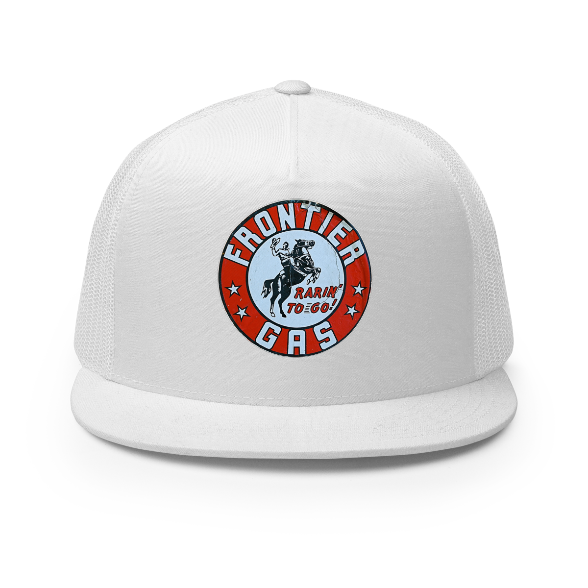Frontier Gas Vintage Gas and Oil T-Shirt — Muncle Mikes Trucker Hat product mockup