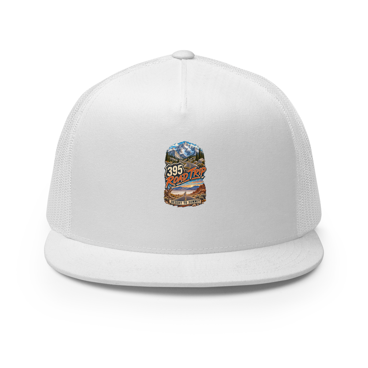 Highway 395 Road Trip Enamel Trucker Hat product mockup