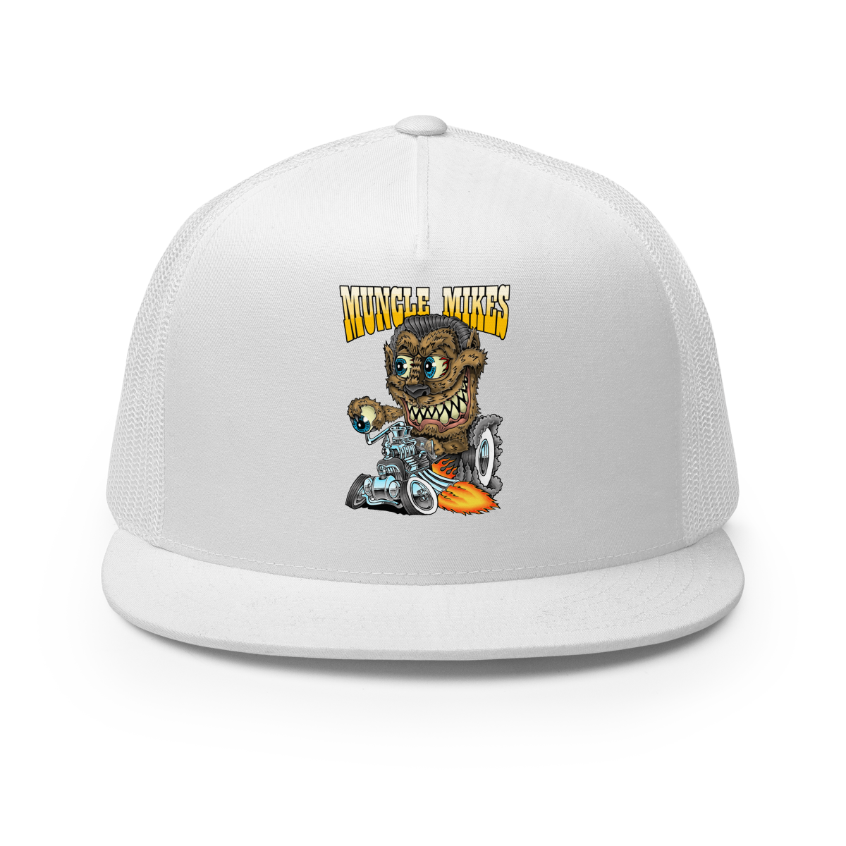 Monster Mugs 002 Hot Rod Coffee Mug — Muncle Mikes Trucker Hat product mockup