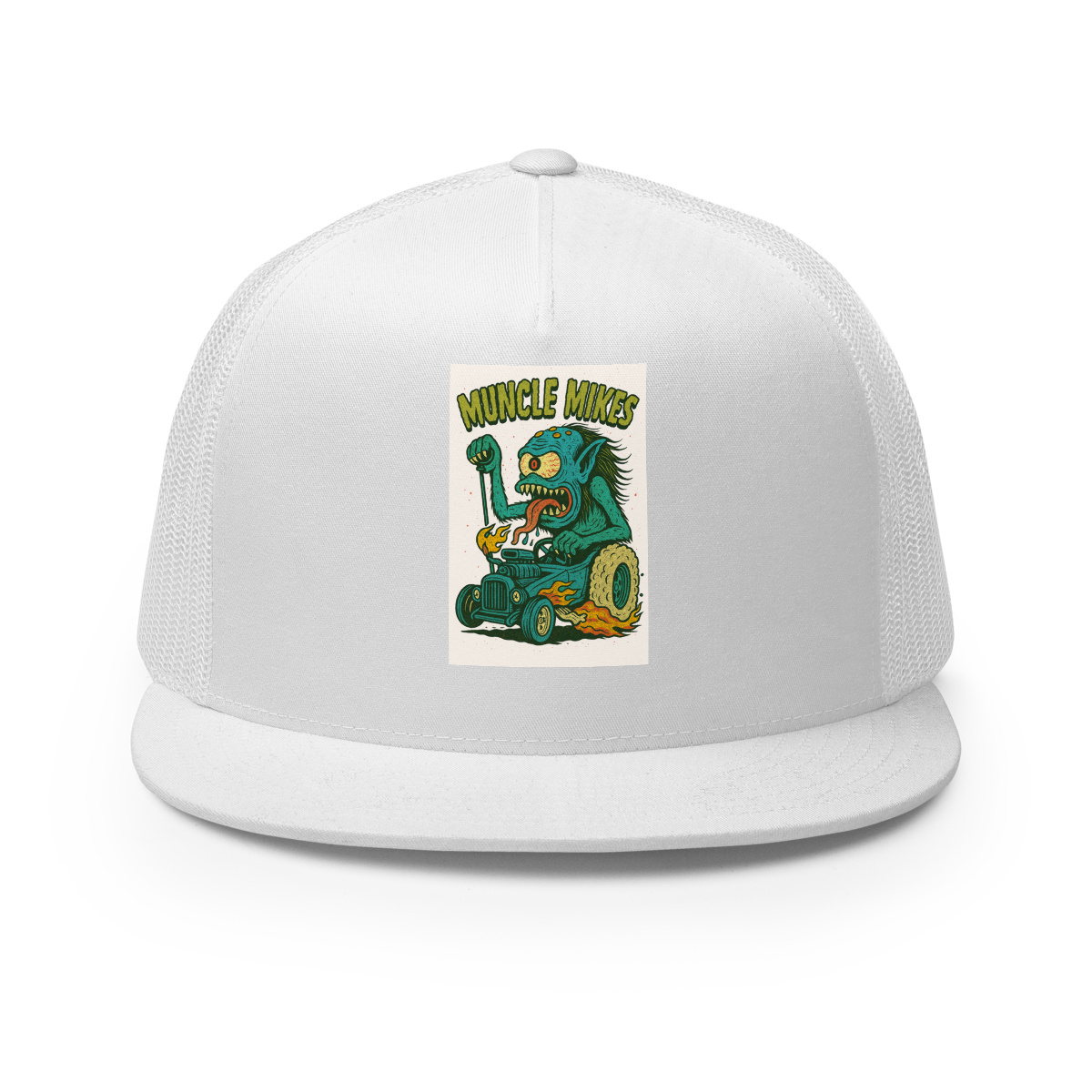 Monster Mugs 003 Hot Rod Coffee Mug — Muncle Mikes Trucker Hat product mockup