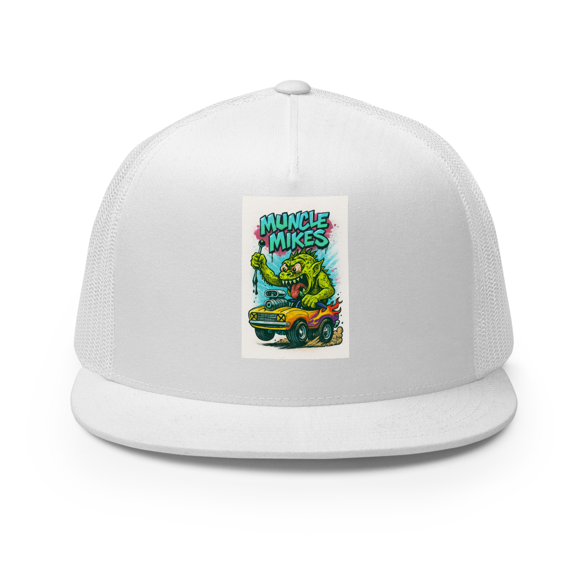 Monster Mugs 007 Hot Rod Coffee Mug — Muncle Mikes Trucker Hat product mockup