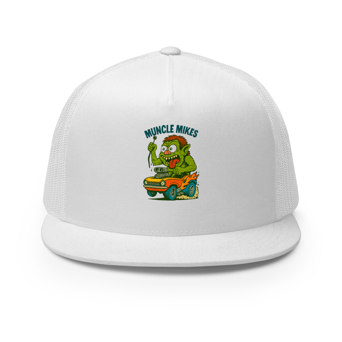 Muncle Mikes Hot Rod and Rat Rod Shirt Mayhem! Monster Rods! (004) Trucker Hat product mockup