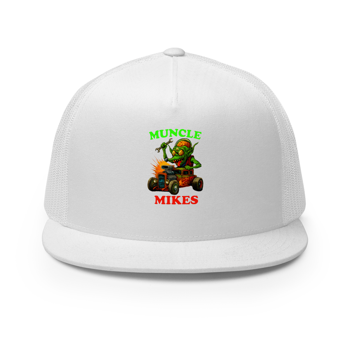 Muncle Mikes Hot Rod and Rat Rod Shirt Mayhem! Monster Rods! (023) Trucker Hat product mockup