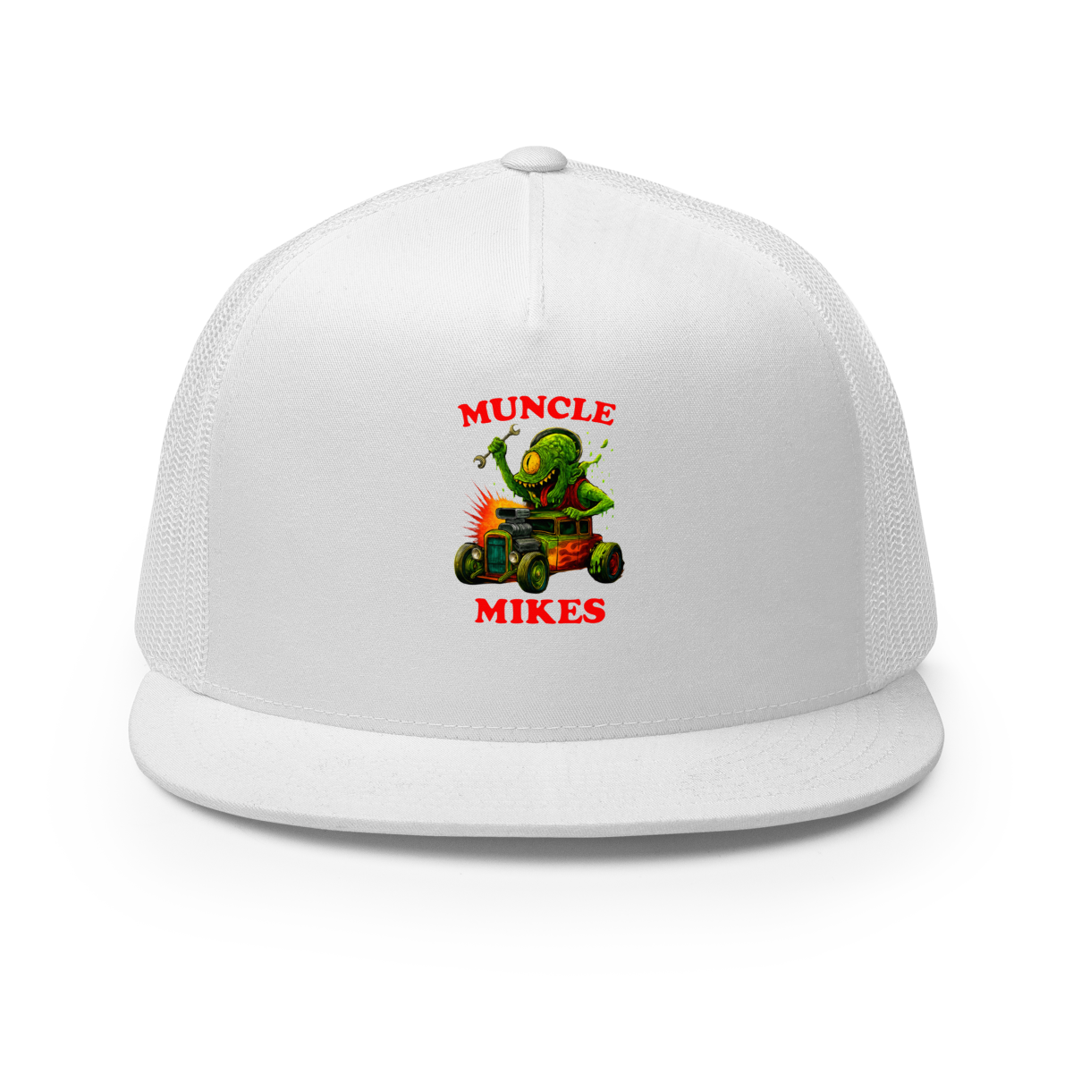 Muncle Mikes Hot Rod and Rat Rod Shirt Mayhem! Monster Rods! (025) Trucker Hat product mockup