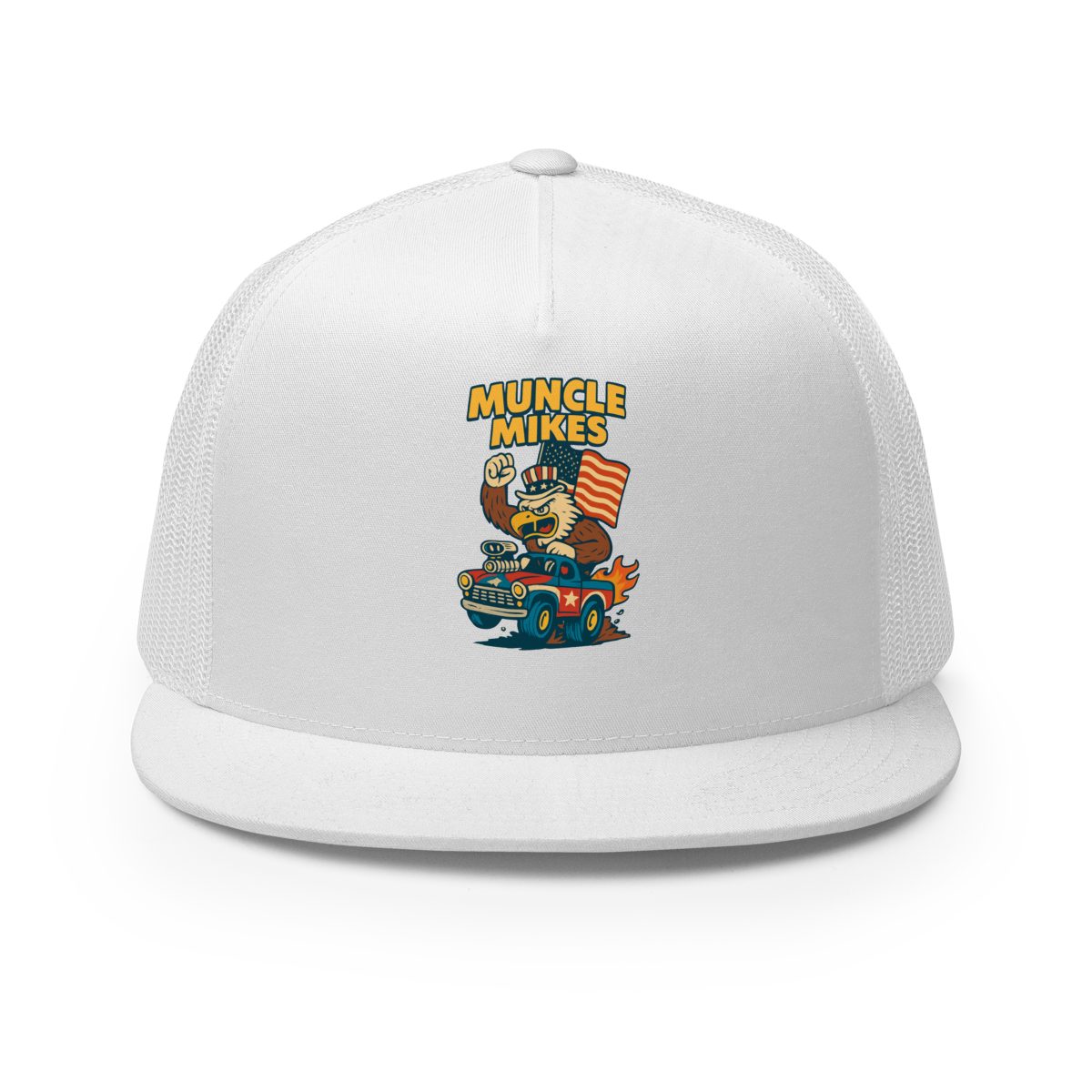 Muncle Mikes Hot Rod and Rat Rod Shirt Mayhem! Monster Rods! (027) Trucker Hat product mockup
