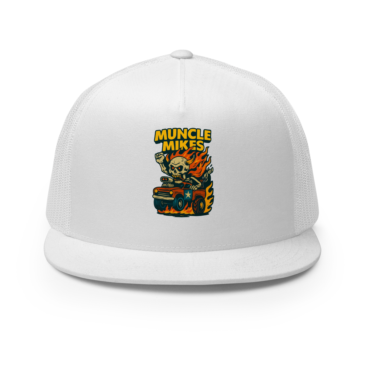 Muncle Mikes Hot Rod and Rat Rod Shirt Mayhem! Monster Rods! (028) Trucker Hat product mockup