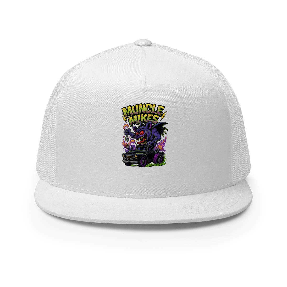 Muncle Mikes Hot Rod and Rat Rod Shirt Mayhem! Monster Rods! (029) Trucker Hat product mockup