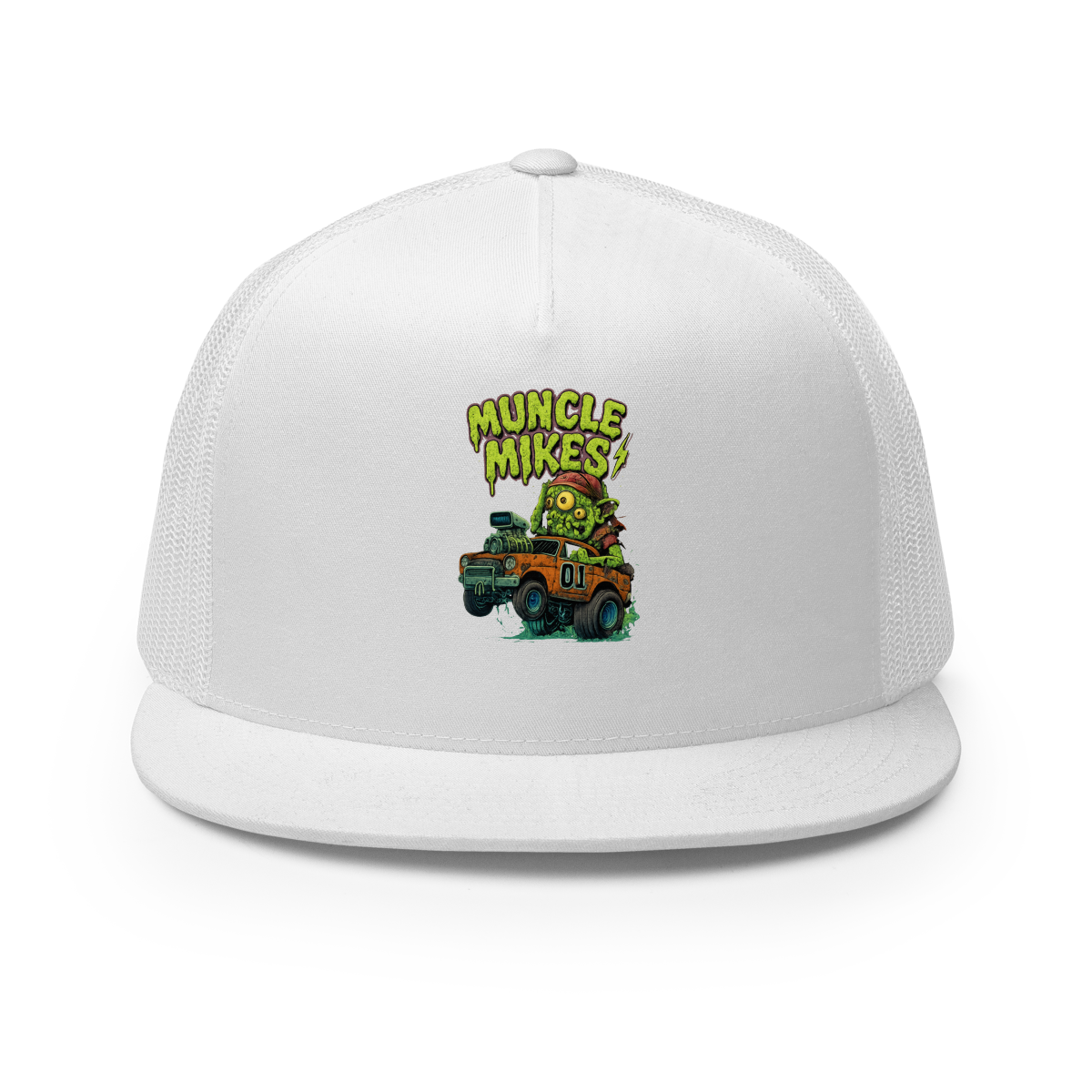 Muncle Mikes Hot Rod and Rat Rod Shirt Mayhem! Monster Rods! (037) Trucker Hat product mockup