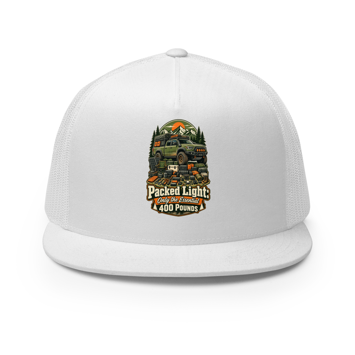 Packed Light Only 400 Pounds Trucker Hat product mockup