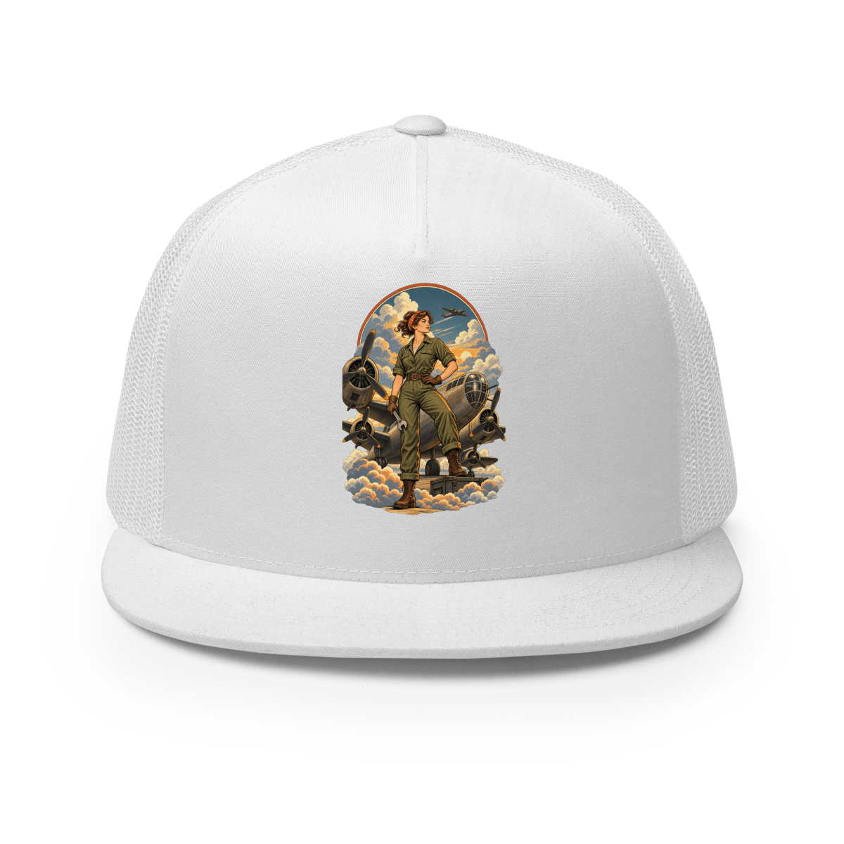 Vintage Aviation Pin-Up T-Shirt – Edition 16 Trucker Hat product mockup