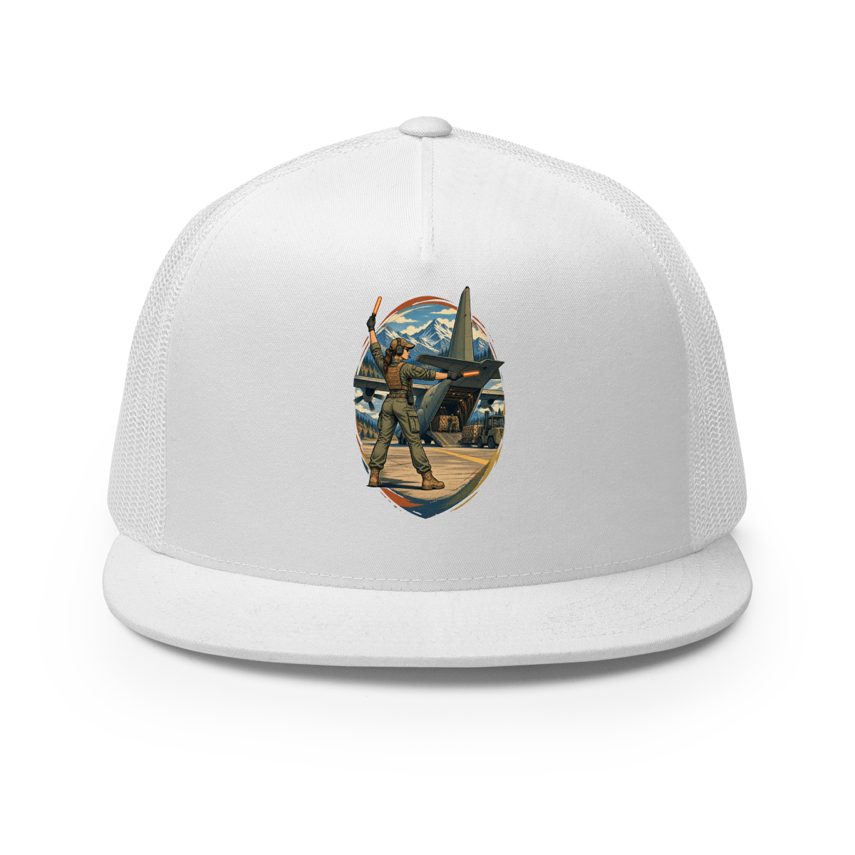 Vintage Aviation Pin-Up T-Shirt – Edition 21 Trucker Hat product mockup