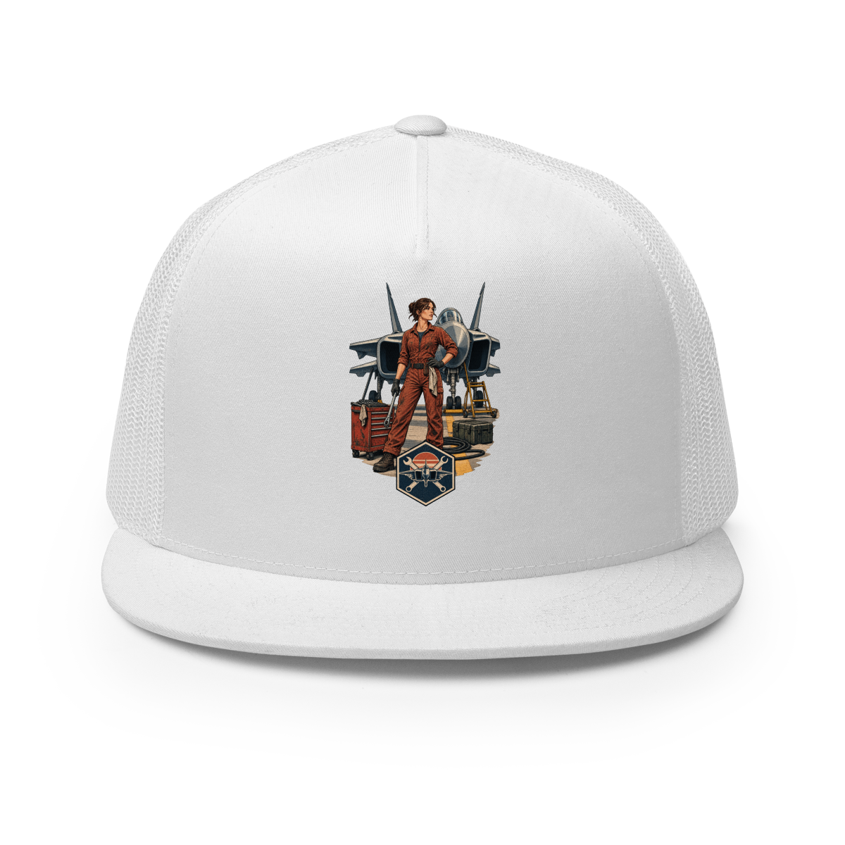 Vintage Aviation Pin-Up T-Shirt – Edition 28 Trucker Hat product mockup