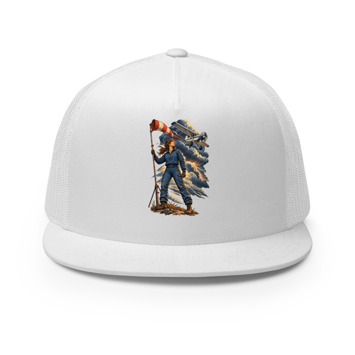 Vintage Aviation Pin-Up T-Shirt – Edition 32 Trucker Hat product mockup