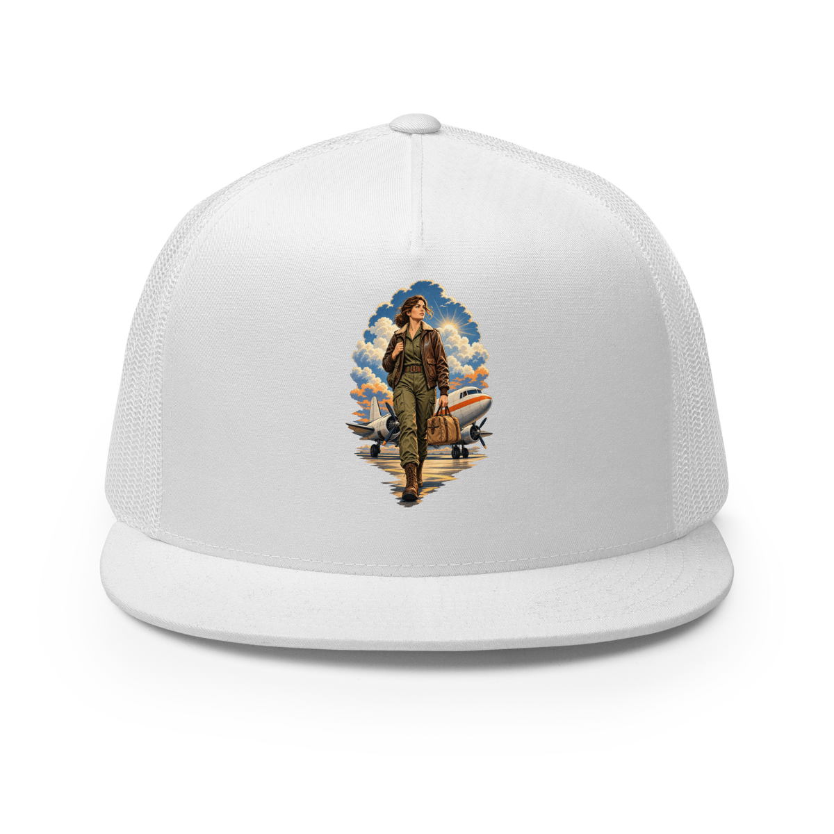 Vintage Aviation Pin-Up T-Shirt – Edition 33 Trucker Hat product mockup