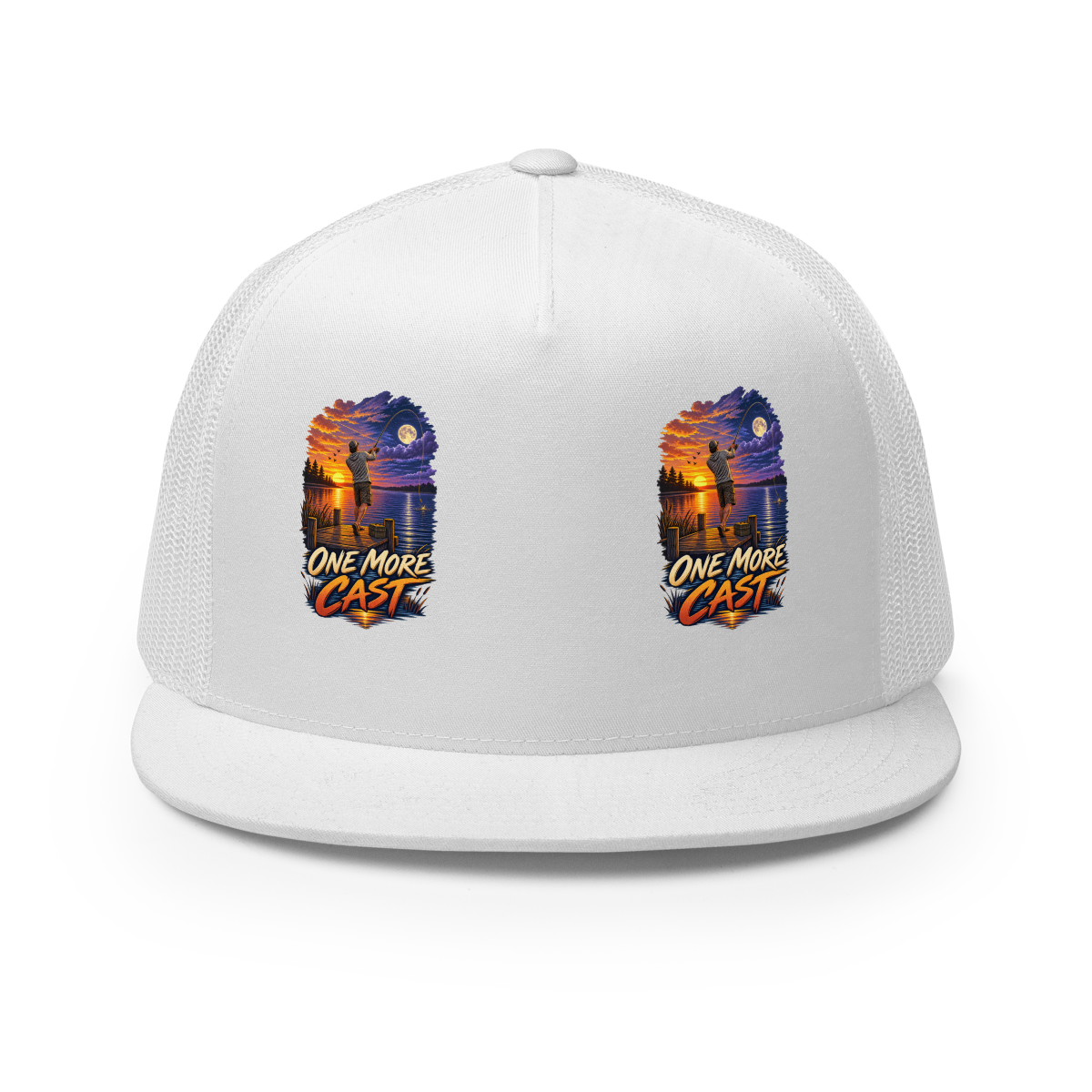 One More Cast Fishing Trucker Hat product mockup