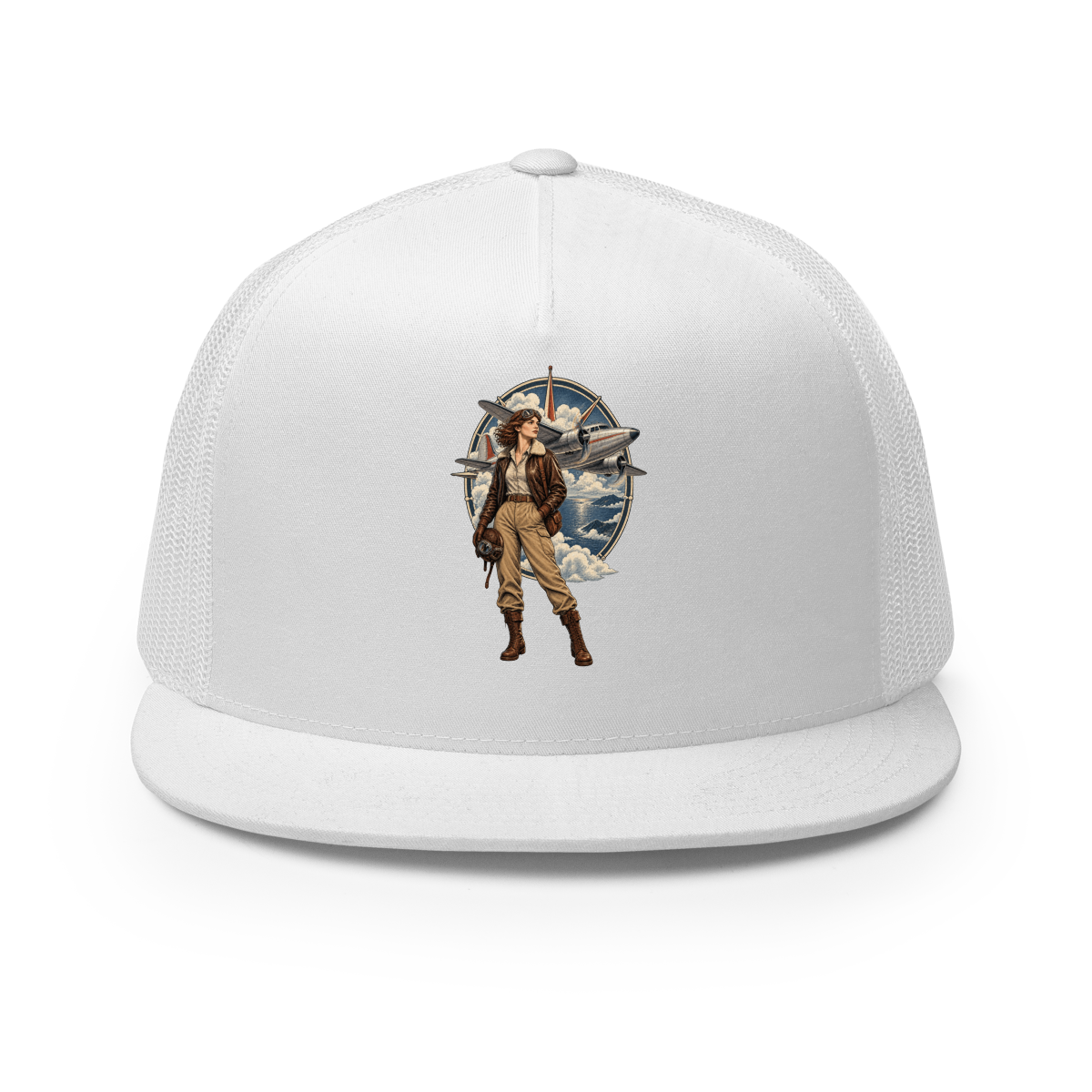 Vintage Aviation Pin-Up T-Shirt – Edition 38 Trucker Hat product mockup