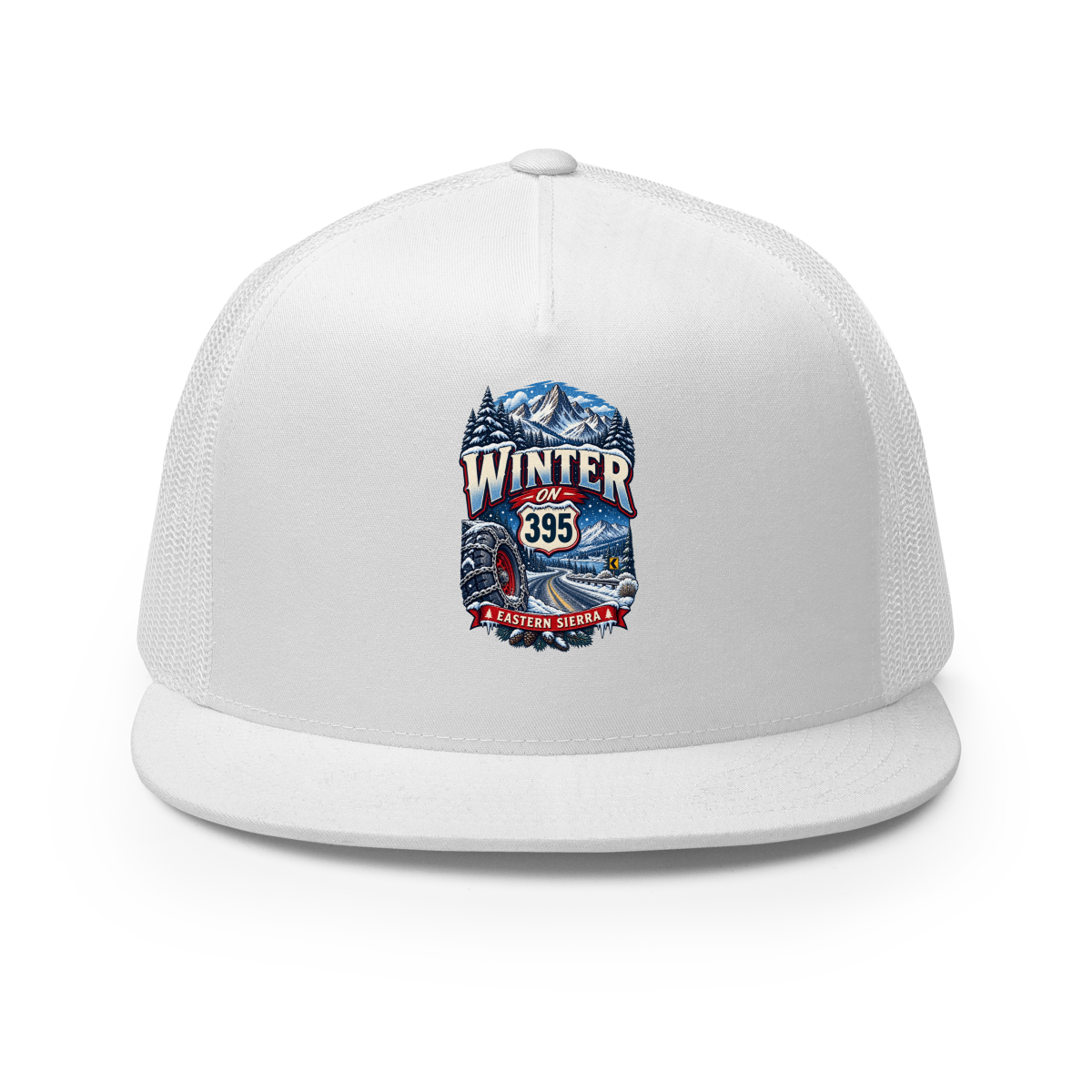 Winter Highway 395 Trucker Hat product mockup