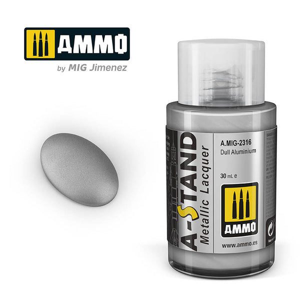 AMMO by Mig A-STAND Dull Aluminium Metallic Lacquer, 30mL — exact product image