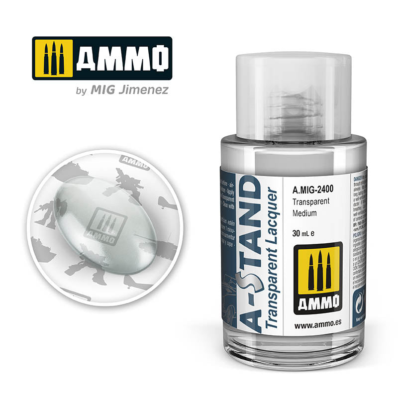 AMMO by Mig A-STAND Transparent Medium Lacquer, 30mL — exact product image