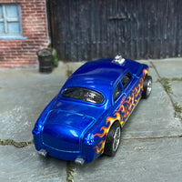 Custom Hot Wheels - 1950 Ford Shoebox - Blue with Flames - Chrome AMR Wheels - Rubber Tires