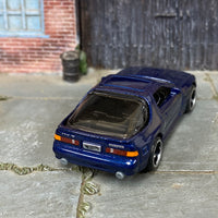 Custom Hot Wheels - 1989 Mazda Rx7 Savanna- Blue - Black and Chrome Mag Wheels - Rubber Tires
