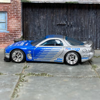 Custom Hot Wheels - 1995 Mazda RX7 - Silve and Blue FALKEN Tires - Chrome Mag Wheels - Rubber Tires