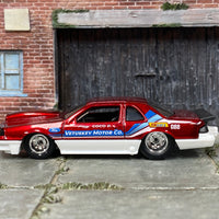 Custom Hot Wheels - 1988 Ford T-Bird Pro Stock - Dark Red and White - Chrome Mag Wheels - Rubber Tires