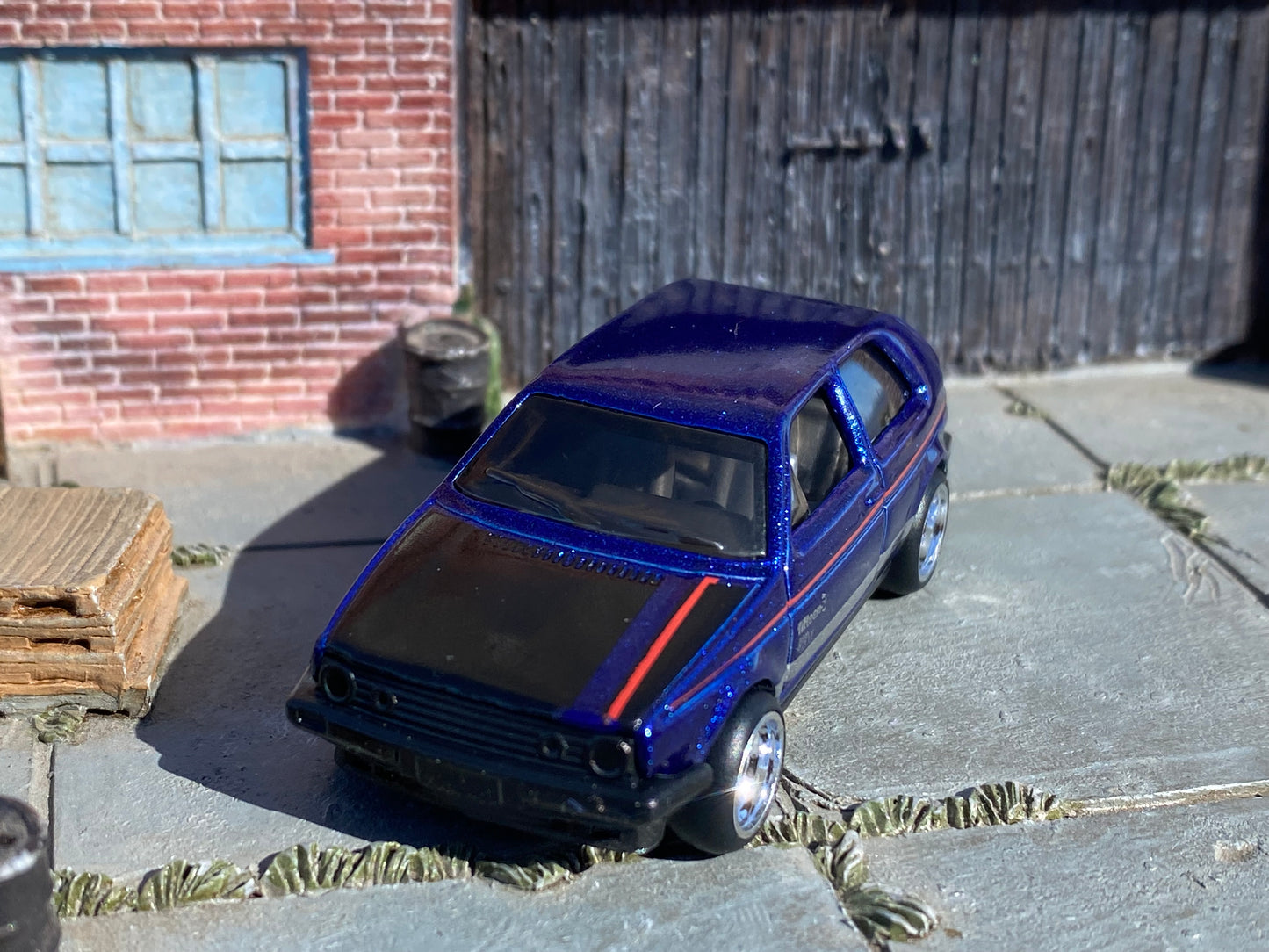 Custom Hot Wheels - Volkswagen Golf - Blue - Chrome 4 Spoke Wheels - Rubber Tires