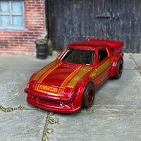 Custom Hot Wheels - Mazda RX-7 - Dark Red and Gold - Red Mag Wheels - Rubber Tires