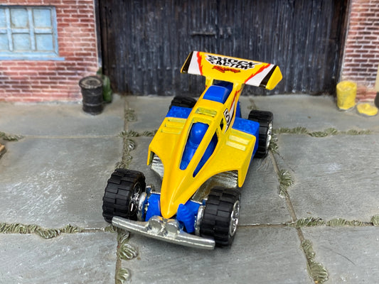Custom Hot Wheels - Shock Factor Dune Buggy Sandrail - Yellow and Blue - Chrome Mag Wheels - Off Road Rubber Tires