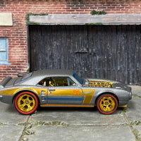 Custom Hot Wheels - 1967 Pontiac Firebird - Satin Gray and Gold 53 Years - Gold Mag Wheels - Redline Rubber Tires