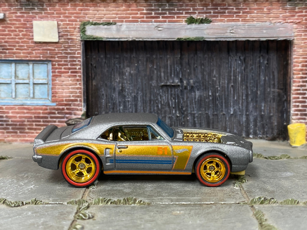 Custom Hot Wheels - 1967 Pontiac Firebird - Satin Gray and Gold 53 Years - Gold Mag Wheels - Redline Rubber Tires