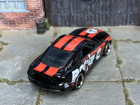 BORLA 2018 Ford Mustang GT custom showing red roof stripes, rear three-quarter view