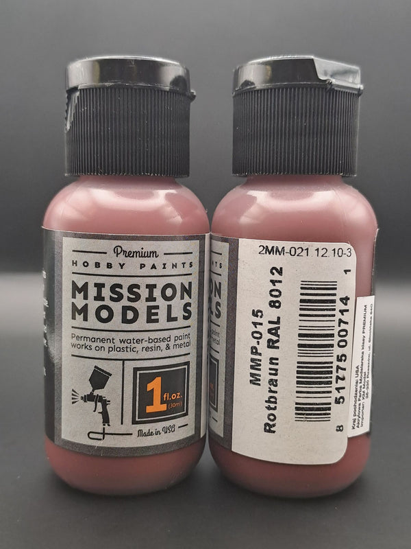 Mission Models MMP-015 Rotbraun RAL8012 front and rear bottle label views