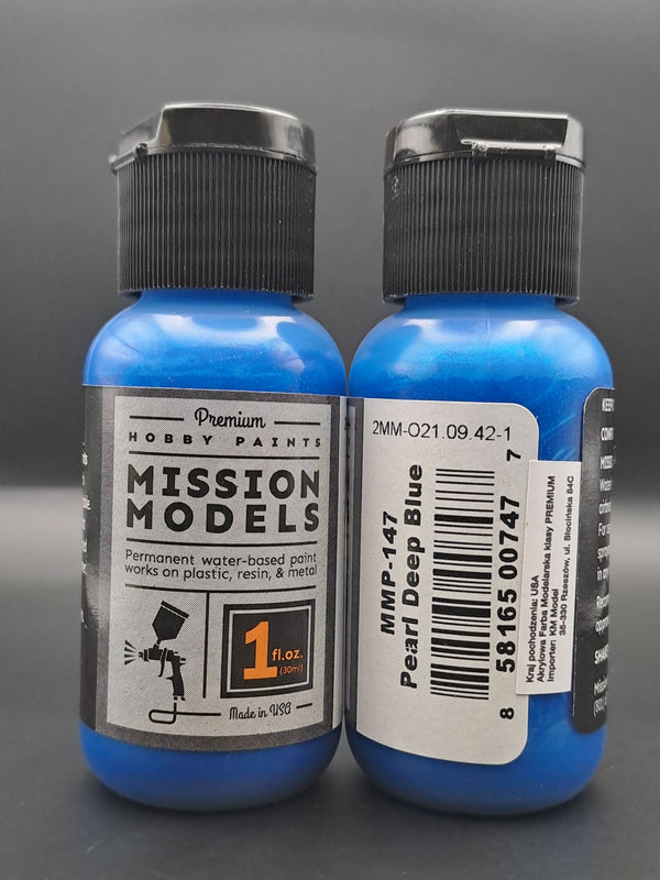 Mission Models MMP-147 Pearl Deep Blue front and rear bottle label views