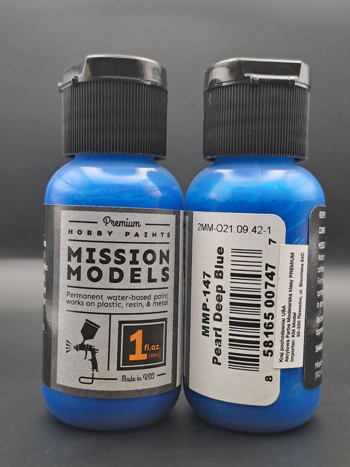 Mission Models MMP-147 Pearl Deep Blue front and rear bottle label views