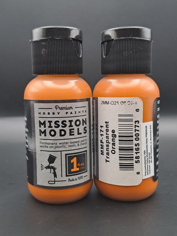 Mission Models MMP-171 Transparent Orange front and rear bottle label views